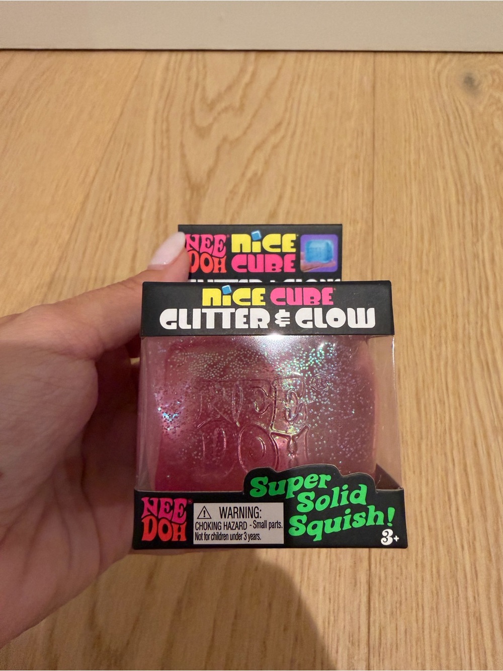 NeeDoh Nice Cube Glitter & Glow Squish Toy - Pink